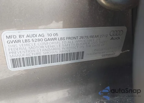 2006 Audi A6 3.2 из США, поврежденный, VIN WAUDH74F86N095823